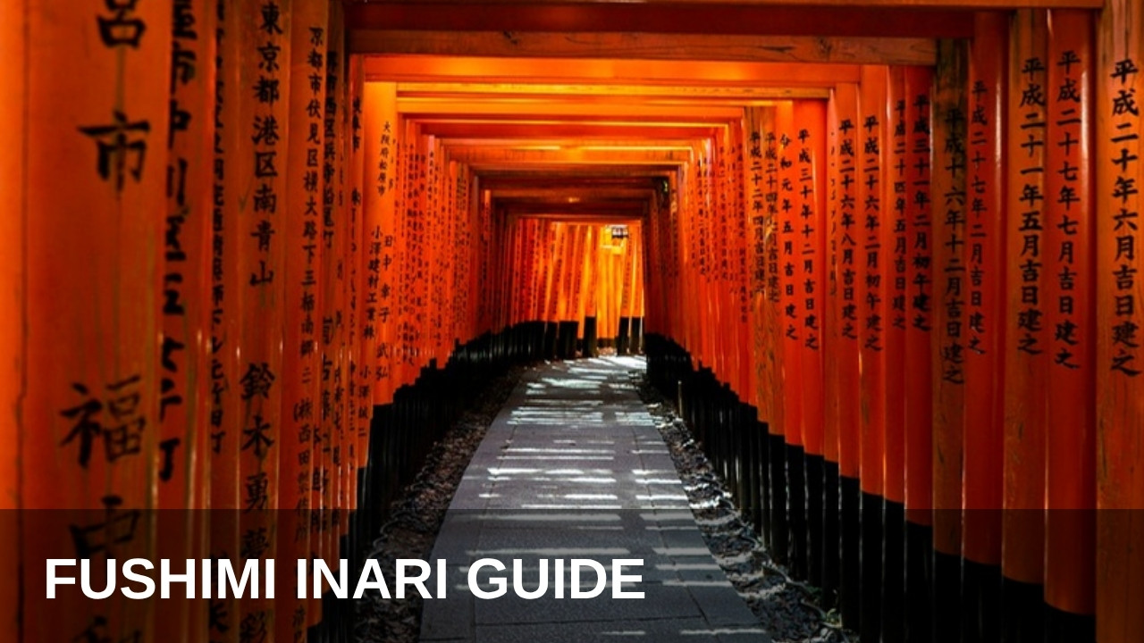 Path through vermilion torii gates at Fushimi Inari Taisha shrine in Kyoto