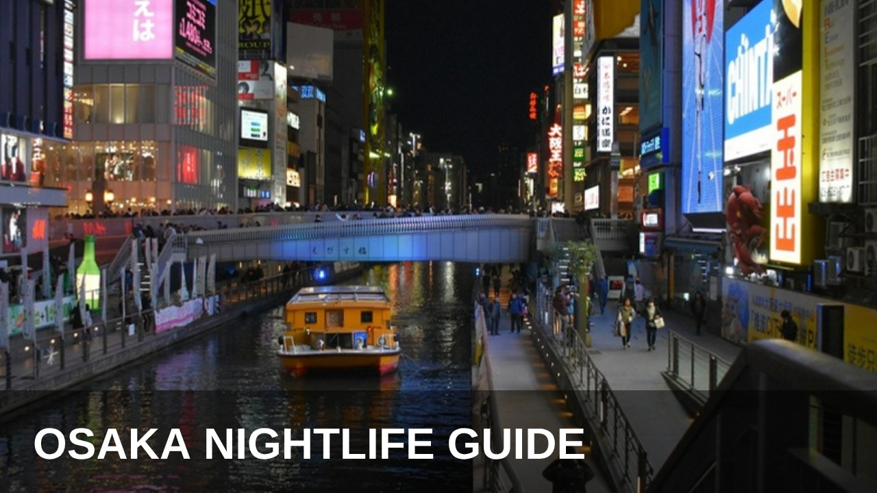 Neon signs along the Dotonbori canal in Osaka at night