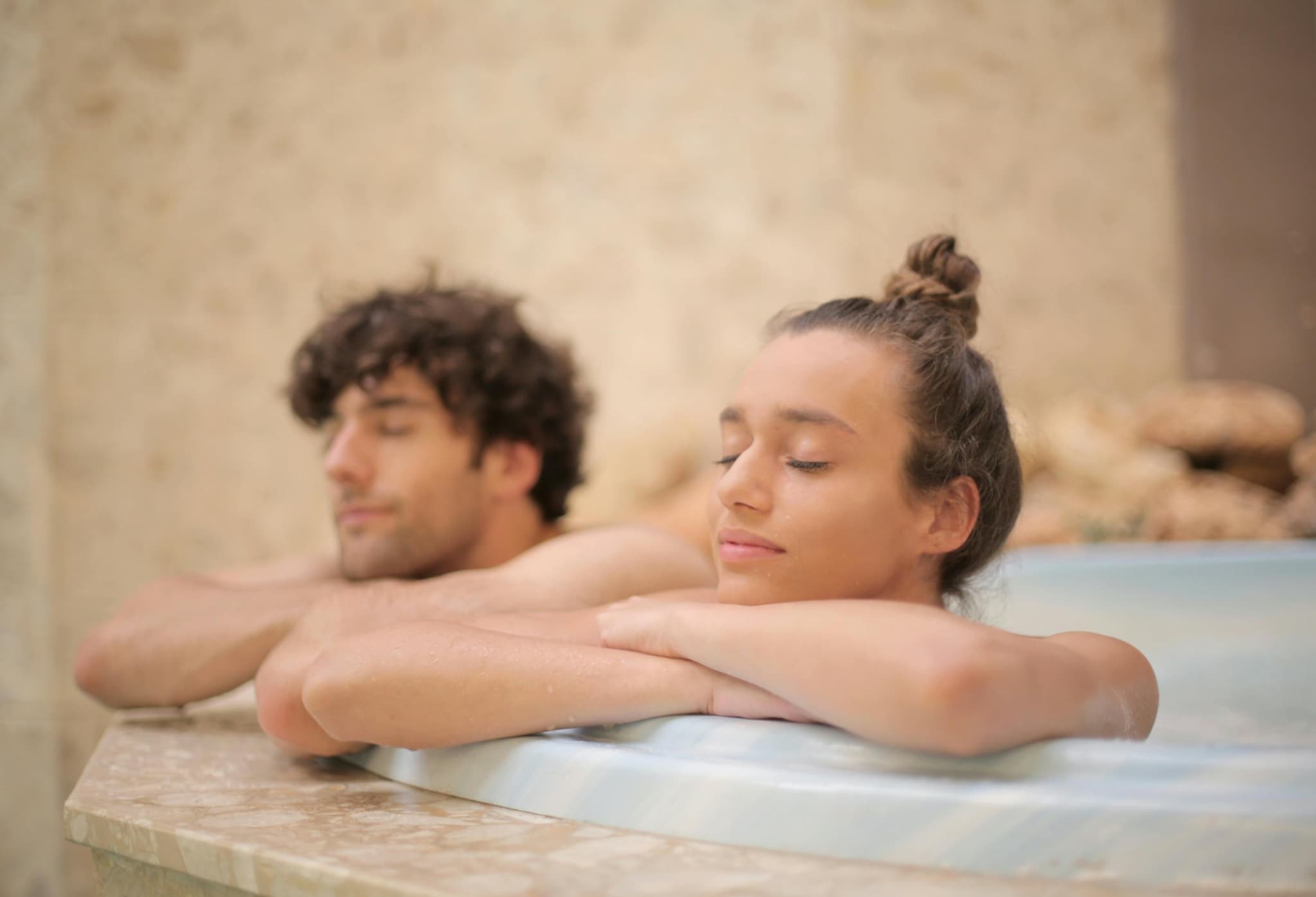 Relaxing outdoor Japanese hot spring (Onsen)