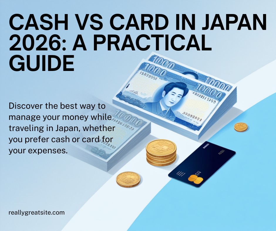 Japanese yen banknotes and coins with credit card on table in Japan